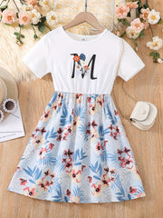 Kid Girls' Casual Dress Floral Skirt & T Shirt Patchwork Dresses