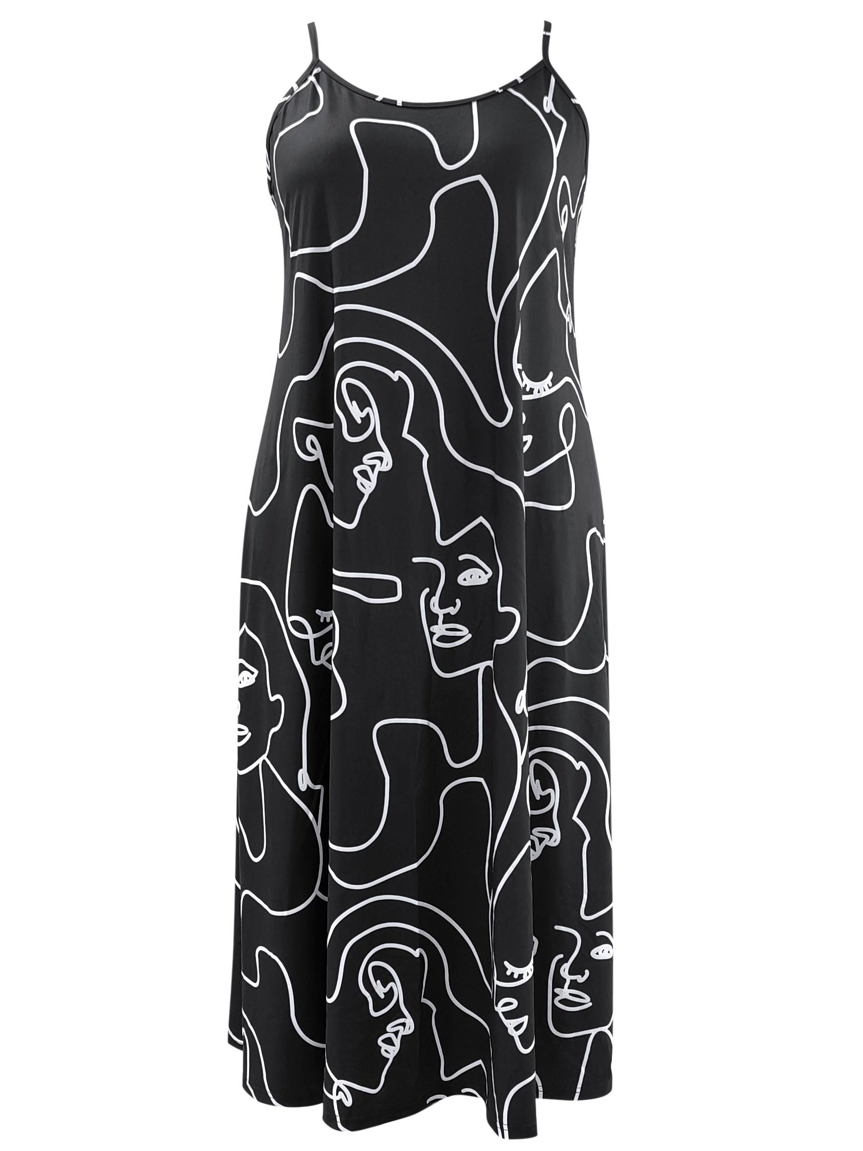 Casual Plus Abstract Figure Print Round Neck Maxi Cami Dress