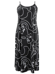 Casual Plus Abstract Figure Print Round Neck Maxi Cami Dress