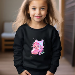 Girls Cartoon Character Print Pullover Sweatshirt for Fall Winter