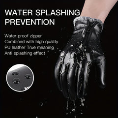Cycling Gloves PU Leather Warm Gloves Windproof Non-slip Touch Screen Skiing Glo