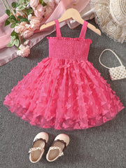Toddler Girls Butterfly Cami Dress with Frill Trim, Summer Kids Clothes