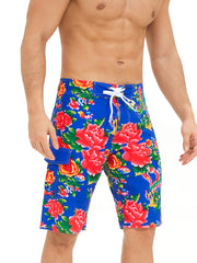 Flower Pattern Men's Swim Trunks Quick Dry Drawstring Beach Shorts