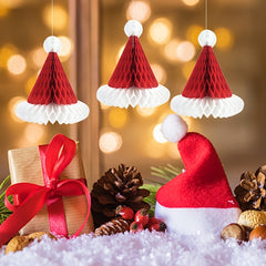 3pcs Honeycomb Santa Hats Xmas Decorations Centerpieces Hanging Ornaments