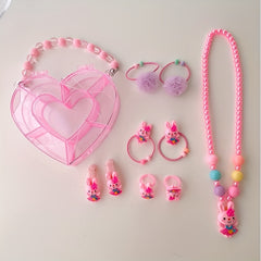 Girls Hair Clips & Ties Set - Birthday Accessory with Heart Shaped Accs
