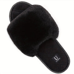 Women's Fluffy Slide Slippers Comfy Round Open Toe Slip On House Shoes