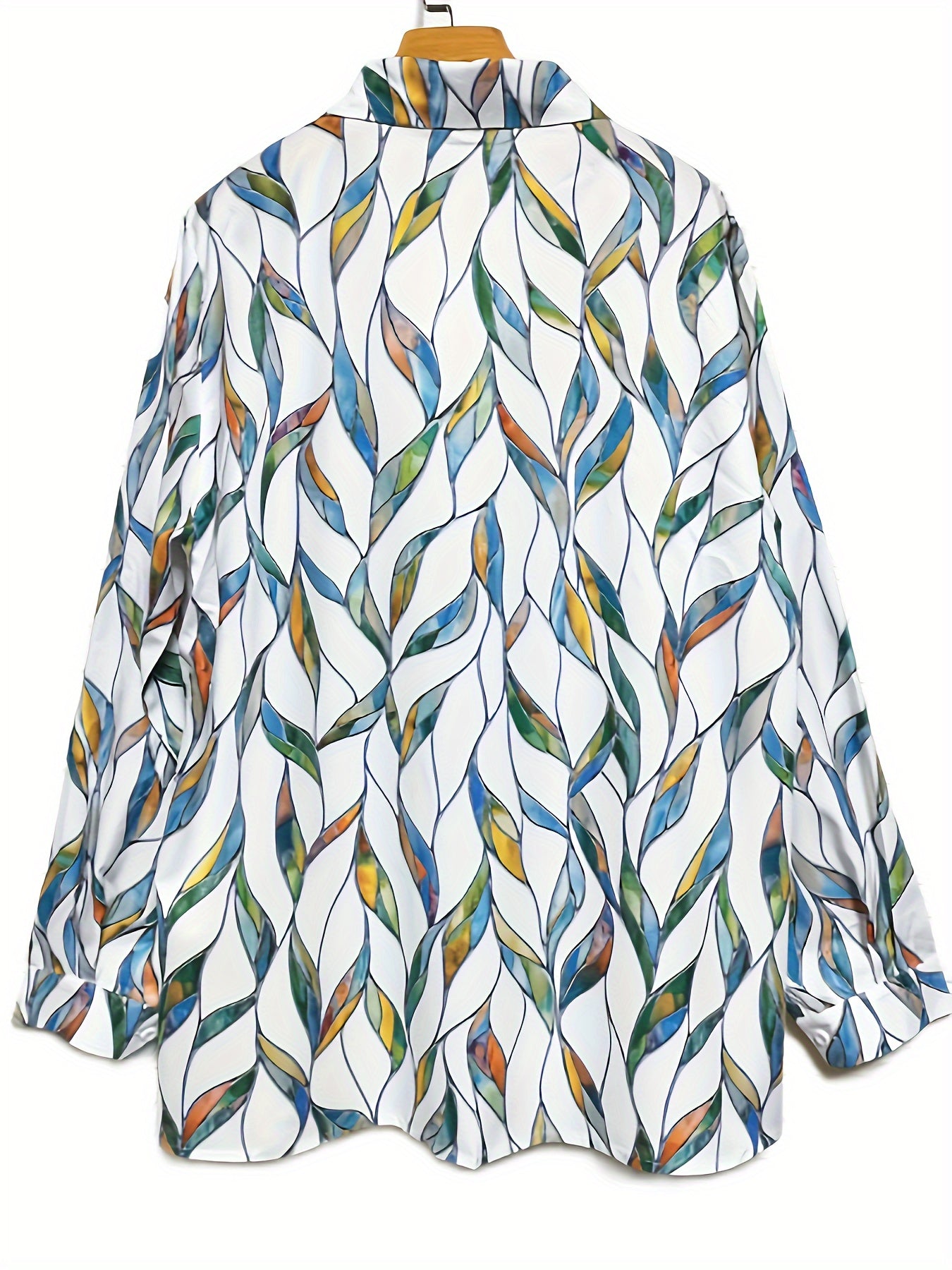 Women's Plus Ombre Leaf Print Long Sleeve Button Up Lapel Collar Shirt