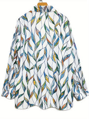 Women's Plus Ombre Leaf Print Long Sleeve Button Up Lapel Collar Shirt