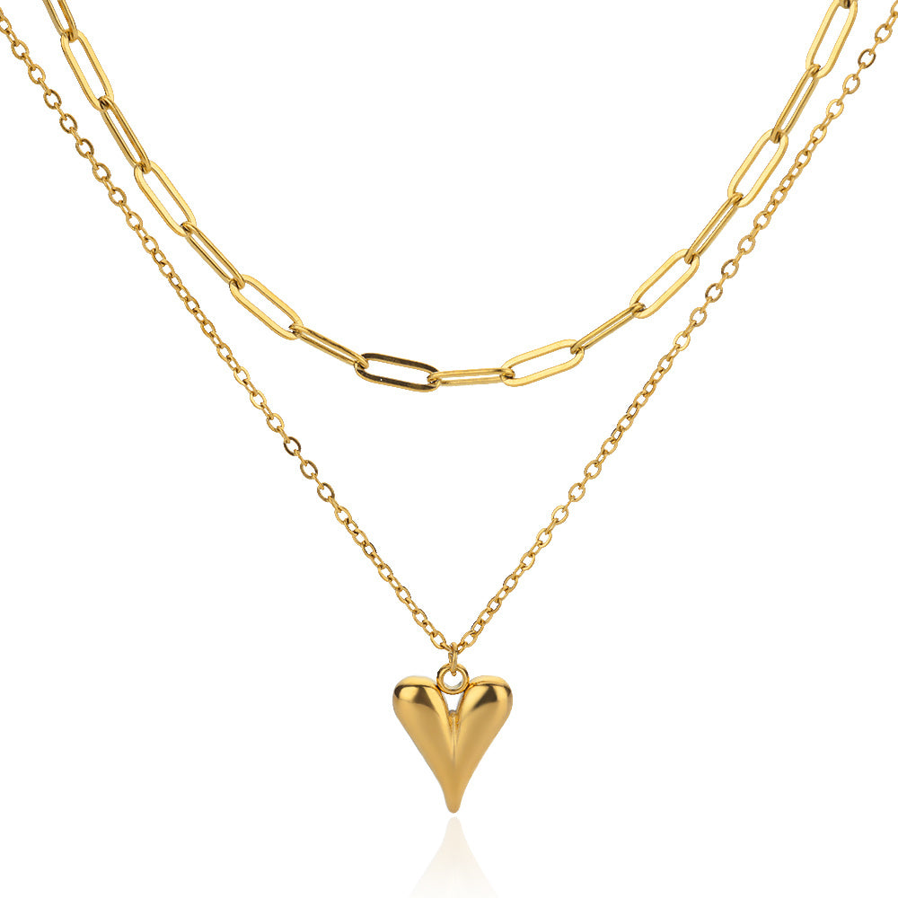 Love Stainless Steel Golden Double Layer Necklace For Couple