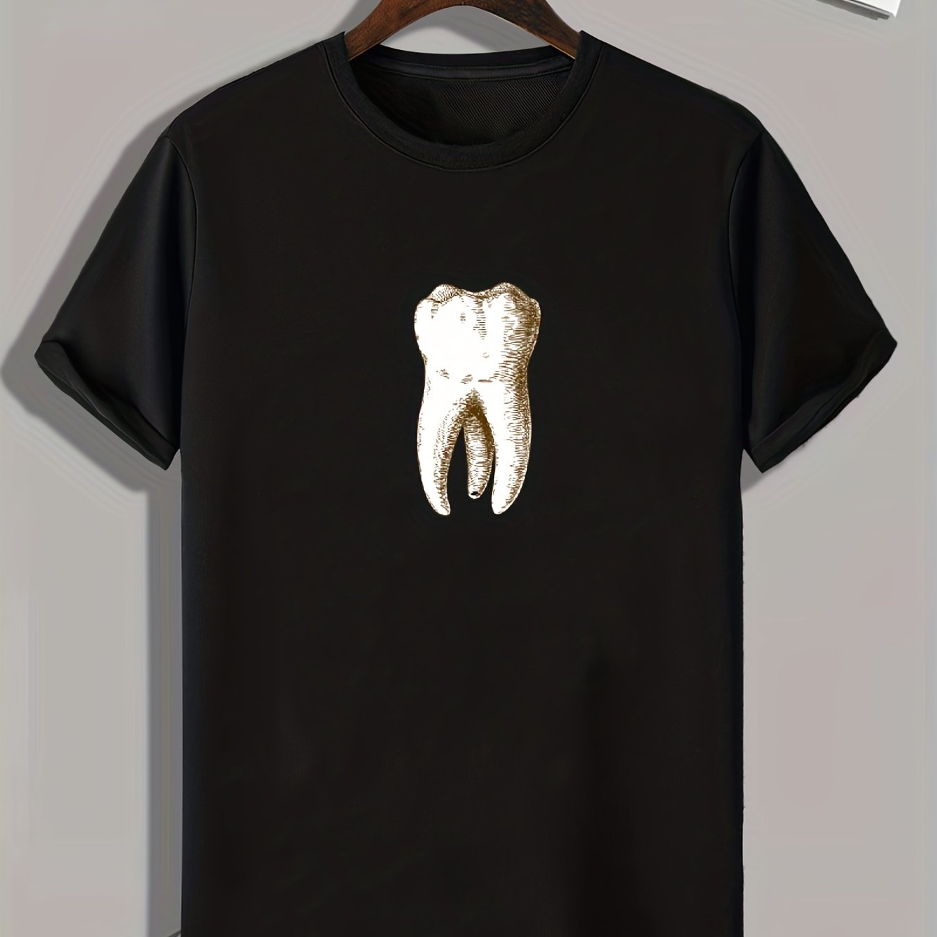 Tooth Print Men's Comfy T-shirt Active Stretch Tee For Summer