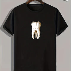 Tooth Print Men's Comfy T-shirt Active Stretch Tee For Summer