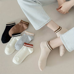 5 Pairs Striped Trim Short Sports Socks Women's Stockings