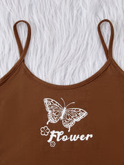 Girls Butterfly & Letter Cami Top & Sweatpants Set Kids Summer Clothes
