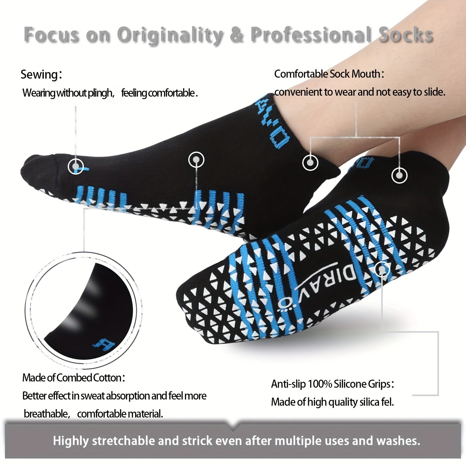 Letter Graphic Yoga Socks for Women, Non-slip Grips Ankle Socks