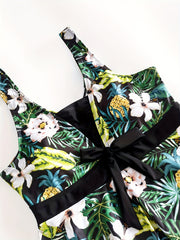 Boho Tankini Set Tropical Print Tie Front Top & Panty Swimsuit