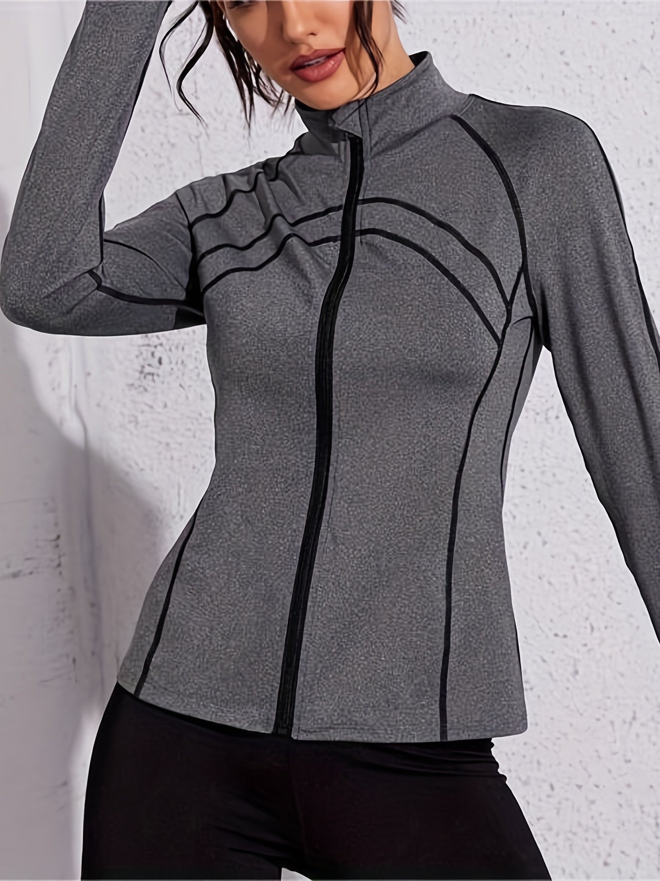 Stand up Collar Zipper Yoga Jacket Long Sleeve