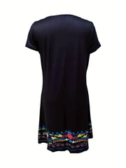 Casual Dress Women's Plus Floral Print Scallop Tee Dress