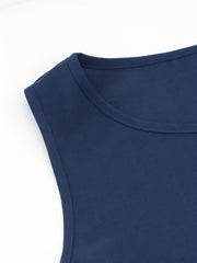 Split Solid Dress Casual Crew Neck Sleeveless Blouson Dress