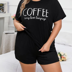 Women's Lounge Set Slogan Print Top & Shorts Pajama Set