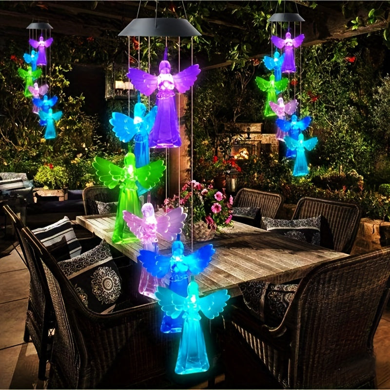 Solar Angel Wind Chime with LED Light for Home and Garden Decor