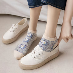5 Pairs 3D Floral Textured Socks Retro Ethnic Style Low Cut Ankle Socks