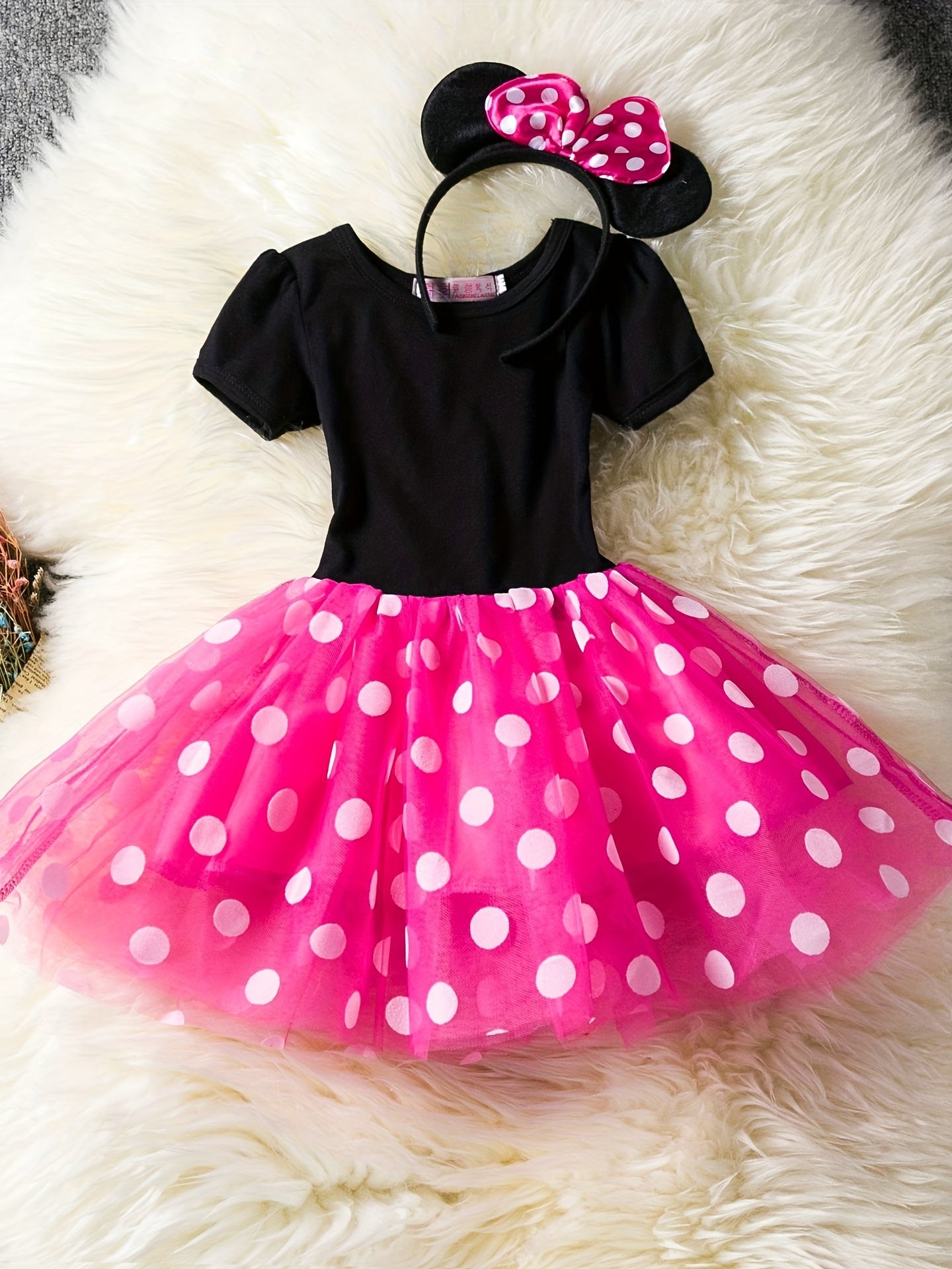 Polka Dot Princess Skirt with Bow Dress and Headwear