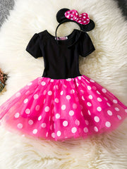 Polka Dot Princess Skirt with Bow Dress and Headwear