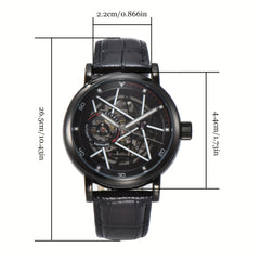 Teen's Luminous Watch Hollow 3D Dial Belt Automatic Mechanical Wristwatch