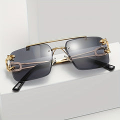 Men's Rimless Leopard Decor Sunglasses UV Protection