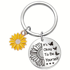 Sunflower Butterfly Keychain Stainless Steel Key Chain Pendant