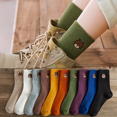 5 Pairs Cartoon Bear Socks Cute & Cozy Women's Stockings