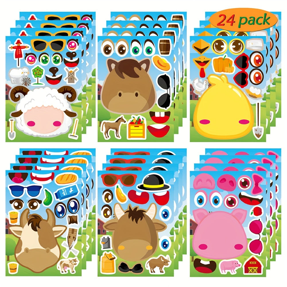 24pc Children's Farm Animal Stickers DIY Craft Party Game Supplies