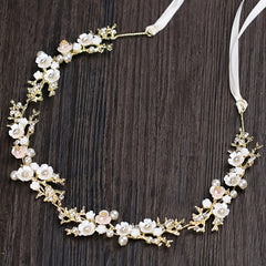 Flower Pearl Headband Daisy Headpiece Ribbon Hair Band Boho Wreath