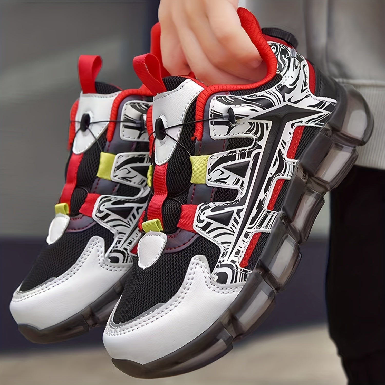Rotating Buckle Boy's Basketball Shoes, Non Slip Shock Absorption Sneakers