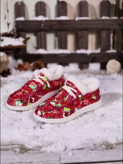 Women's Christmas Style Snow Boots Winter Plus Plush Warm Flat Lace up Shoes