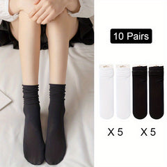 10 Pairs Comfy & Breathable Mid Tube Socks Women's Stockings
