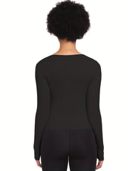 Solid V-Neck Long Sleeve Yoga Top