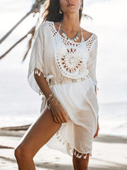Boho Style Tassel Trim Cover Up Dress Kaftan