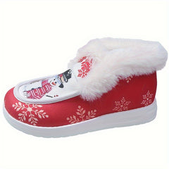 Christmas Snowflake Snowman Plush Furry Boat Shoes