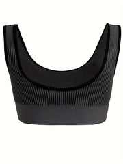 3 Pack Plus Size Sports Bra Set Women's Plus Striped Shockproof Skinny