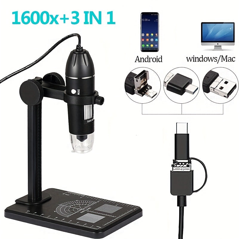 1600X Digital Microscope Camera 3in1 Type C USB Portable Electronic Microscope