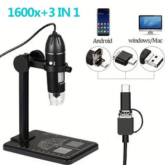 1600X Digital Microscope Camera 3in1 Type C USB Portable Electronic Microscope