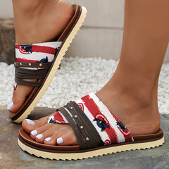 Women's Eagle Stripe Pattern Flip flops Comfortable Beach Slippers