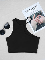 Women's Asymmetric Skinny Crop Tank Top Sexy Sleeveless Solid Top