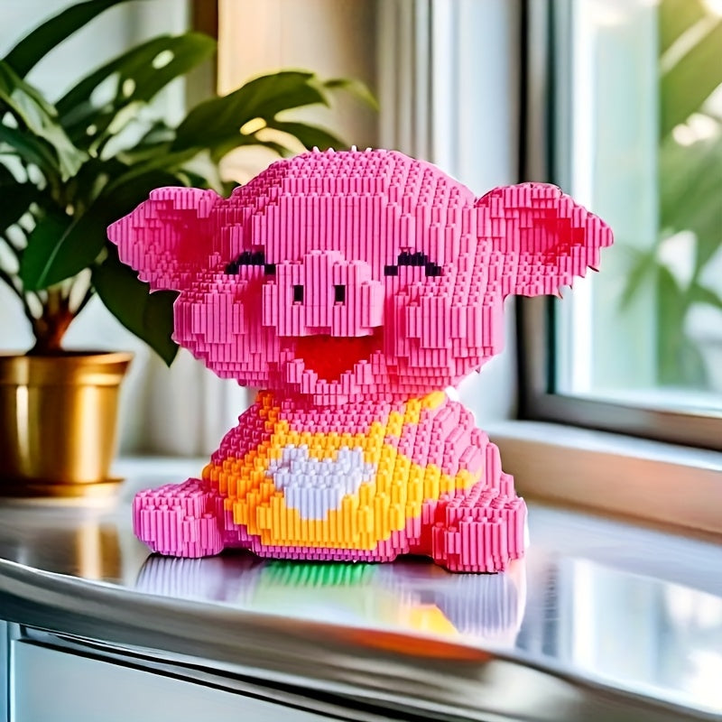 4500pcs Sitting Pig Building Blocks Pink Particles DIY Hand Assembly Ages 1
