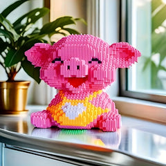 4500pcs Sitting Pig Building Blocks Pink Particles DIY Hand Assembly Ages 1