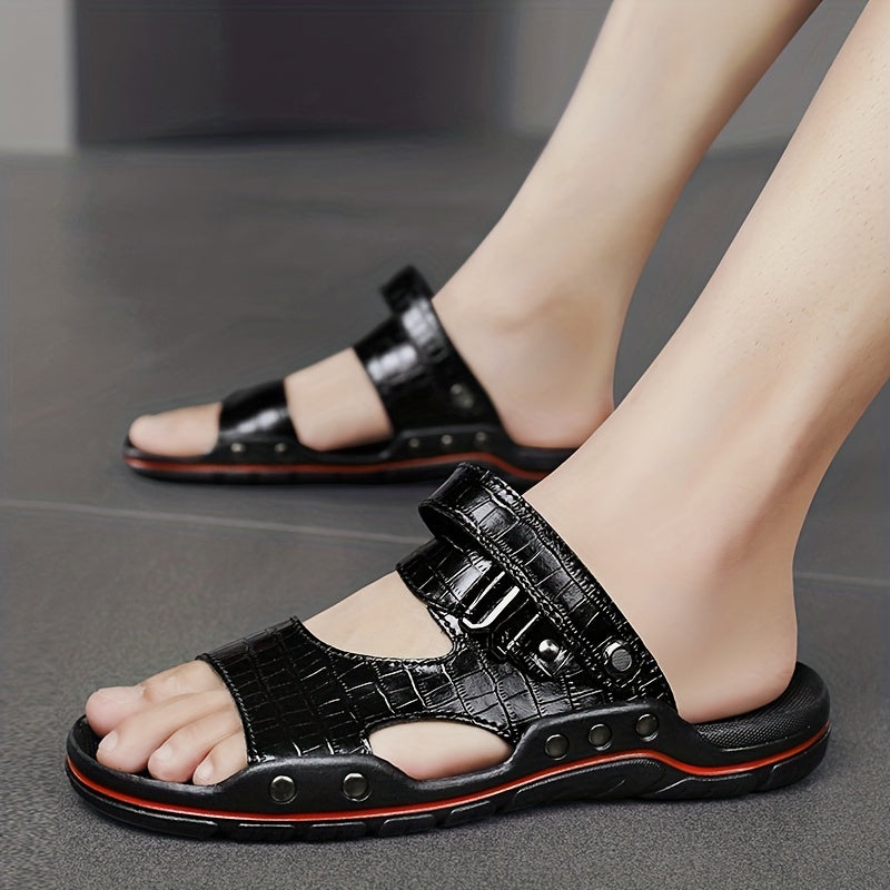 Men's Leather Slide Sandals Non Slip Quick Drying Comfortable