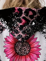 3D Sunflower Graphic Leopard Print Hoodies Girls Comfy Pullover Tops