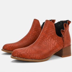 V Cut Ruffled Ankle Boots Chunky Heeled Shoes