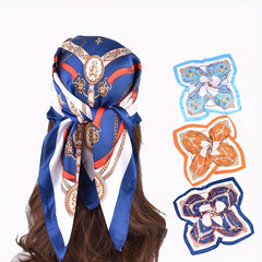 70 Chain Print Square Scarf Vintage Silk Bandana Windproof Head Wrap
